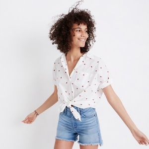 Madewell Embroidered Short-Sleeve Tie-Front Shirt